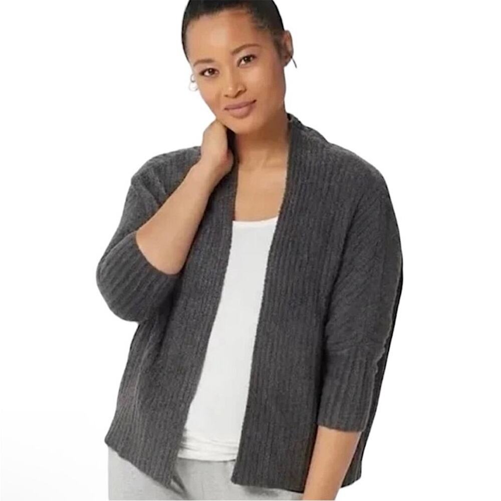 Barefoot Dreams Charcoal Gray Ribbed Open-Front Cardigan